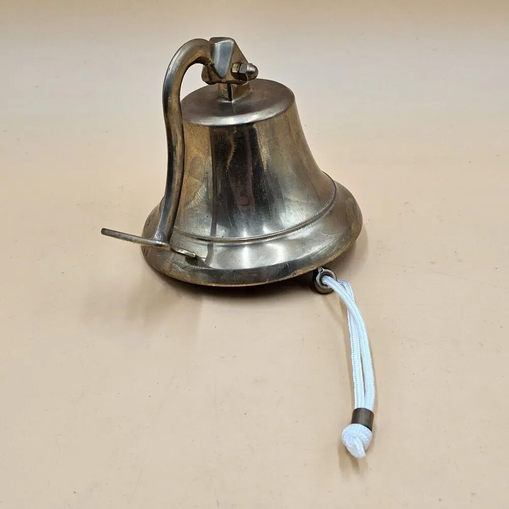 Vintage Nautical Brass Ships Bell With Mount And Rope - Made In Italy